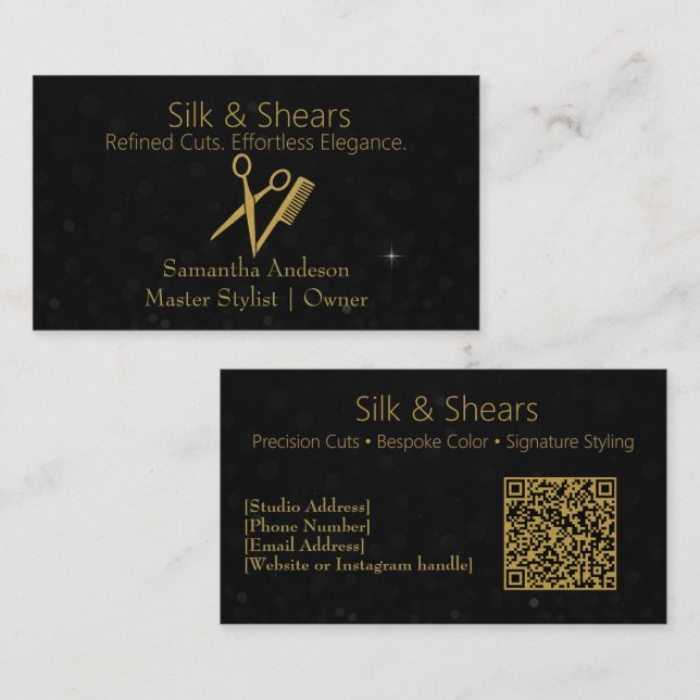 Luxus Hair Studio Business Card mit Glitzer Visitenkarte (Vorne/Hinten)