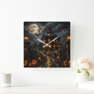 Luxus-Halloween-Wanduhr Geisterhaus-Gotik Quadratische Wanduhr