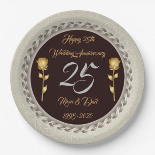 Luxus Happy Customize Silver 25 Jahre Jubiläum Pappteller