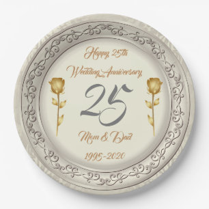 Luxus Happy Customize Silver 25 Jahre Jubiläum Pappteller