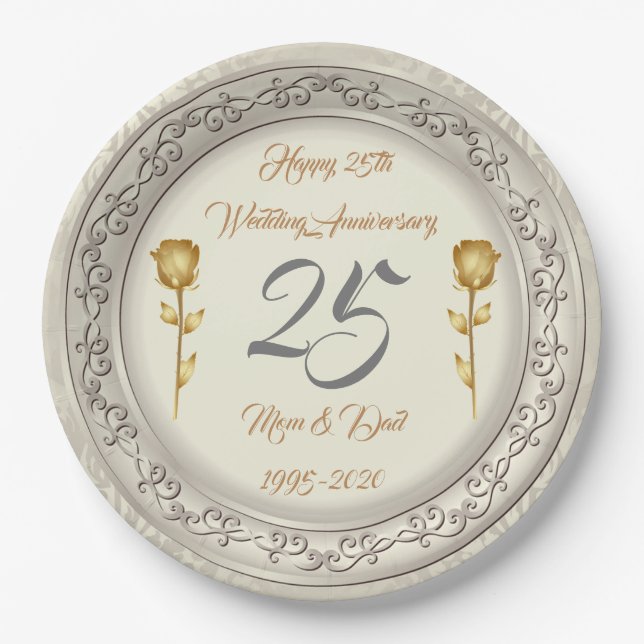 Luxus Happy Customize Silver 25 Jahre Jubiläum Pappteller (Vorderseite)