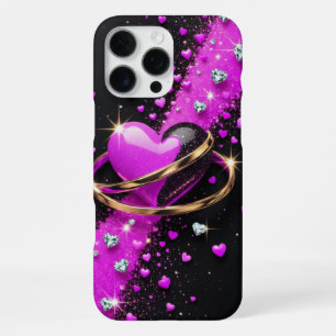 💜✨ Luxus-Herz und Goldringe iPhone / iPad 16 Pro Max Hülle