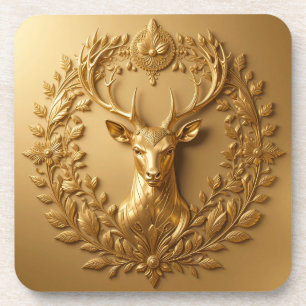 Luxus-Hirsch-Gold-Wappen-Emblem Verzierte Natur-Ab Getränkeuntersetzer