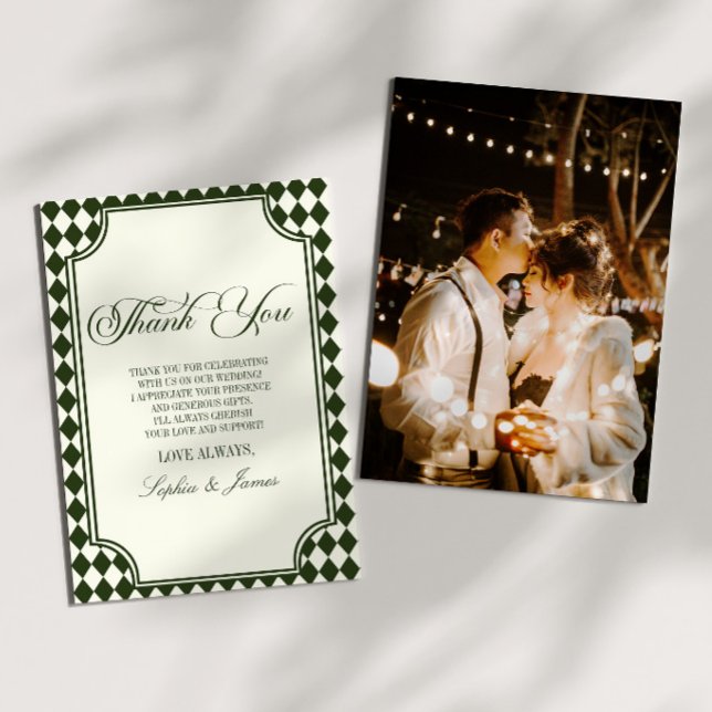 Luxus-Hochzeit im altmodischen Oliven-Grau-Elfenbe Dankeskarte (Von Creator hochgeladen)