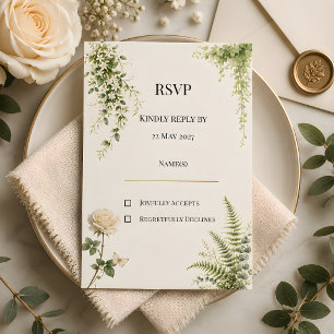 Luxus-Hochzeit im geheimen Garten mit floralen Mot RSVP Karte