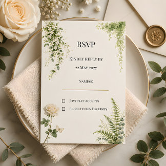 Luxus-Hochzeit im geheimen Garten mit floralen Mot RSVP Karte