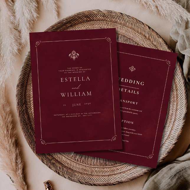 Luxus-Hochzeit im Stil des alten Geldes Burgunderr Einladung (Von Creator hochgeladen)