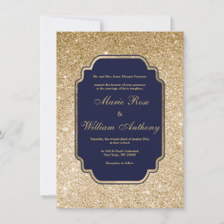 Luxus-Hochzeit in Navyblau mit Goldglitter Einladung