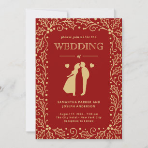Luxus-Hochzeit in Rot und Antik-Gold Einladung