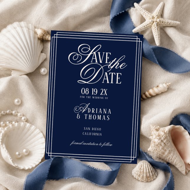 Luxus-Hochzeit mit blauer Kalligrafie Save The Date (Von Creator hochgeladen)