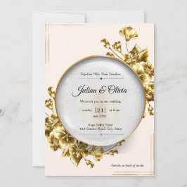 Luxus-Hochzeit mit goldenen Blumenmotiven Einladung
