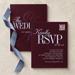 Luxus-Hochzeit mit QR-Code in Pflaume und Periwink RSVP Karte