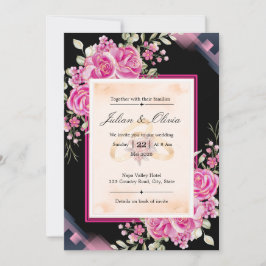 Luxus-Hochzeit mit schwarzen und fuchsiafarbenen R Einladung