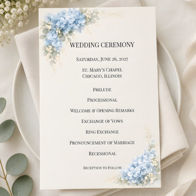 Luxus-Hochzeit mit staubblauen Hortensien Programm (Part of the luxury dusty blue hydrangea wedding collection, program)