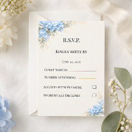 Luxus-Hochzeit mit staubblauer Hortensie RSVP Karte