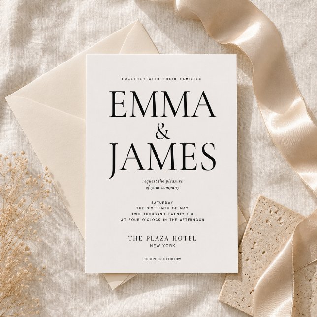 Luxus-Hochzeit mit vertikaler Typografie Einladung (Luxury wedding stationery inspired by timeless editorial elegance.)