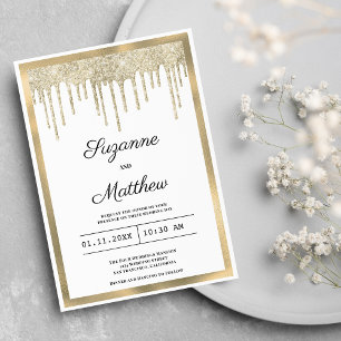 Luxus-Hochzeit mit weißem Gold-Glitter-Tropfen Einladung