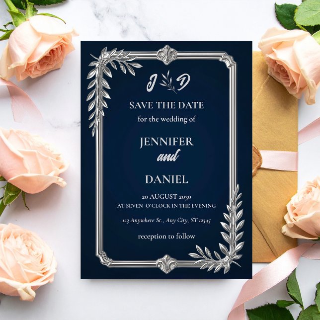 Luxus Hochzeit Navy Blau und Silber "Save the Date (Von Creator hochgeladen)
