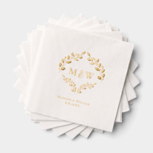 Luxus-Hochzeits-Echtes-Goldfolien-Blatt-Monogramm- Servietten Mit Folie