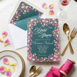 Luxus-Hochzeitsdusche-Einladung in Rosa mit Blumen Einladung