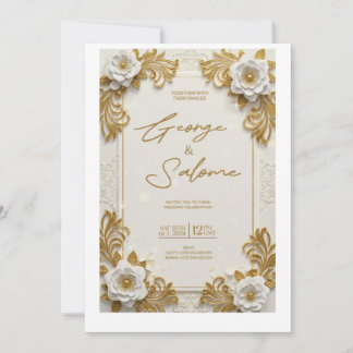 Luxus-Hochzeitseinladung mit goldenen Blumen elega Einladung