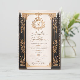 Luxus Hochzeitseinladungskarte Royal Schwarz & Gol Einladung