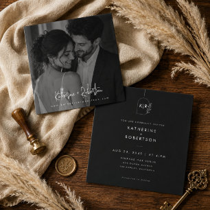 Luxus-Hochzeitsfoto mit schwarzem Monogramm Einladung