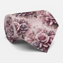 Luxus-Hochzeitskrawatte | Rosa lila Rosen & Diaman