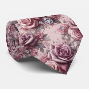 Luxus-Hochzeitskrawatte   Rosa lila Rosen & Diaman Krawatte