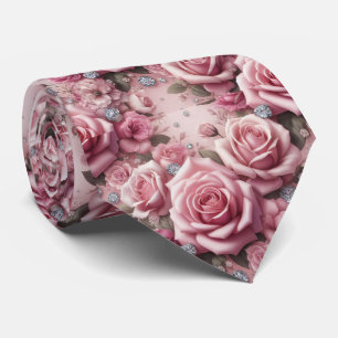 Luxus-Hochzeitskrawatte   Rosa Rosen & Diamanten Krawatte