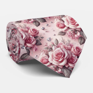 Luxus-Hochzeitskrawatte   Rosa Rosen & Diamanten Krawatte