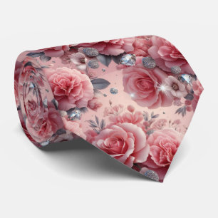 Luxus-Hochzeitskrawatte   Rosa Rosen & Diamanten Krawatte