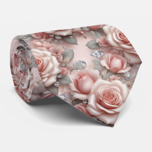Luxus-Hochzeitskrawatte   Rosa Rosen & Diamanten Krawatte