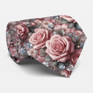 Luxus-Hochzeitskrawatte   Rosa Rosen & Diamanten Krawatte