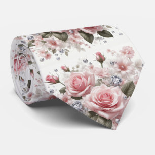 Luxus-Hochzeitskrawatte   Rosa Rosen & Diamanten Krawatte