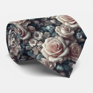 Luxus-Hochzeitskrawatte   Rosa Rosen & Diamanten Krawatte
