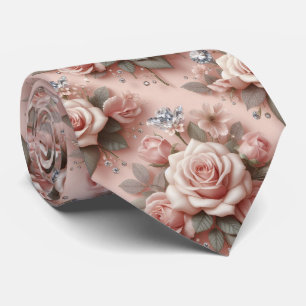 Luxus-Hochzeitskrawatte   Rosa Rosen & Diamanten Krawatte