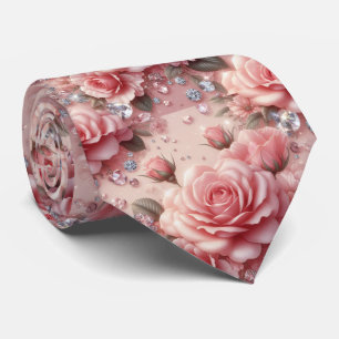 Luxus-Hochzeitskrawatte   Rosa Rosen & Diamanten Krawatte