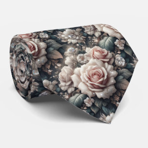 Luxus-Hochzeitskrawatte   Rosa Rosen & Diamanten Krawatte