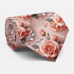 Luxus-Hochzeitskrawatte   Rosa Rosen & Diamanten Krawatte