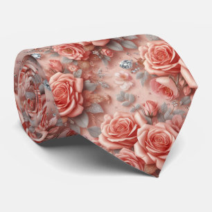 Luxus-Hochzeitskrawatte   Rosa Rosen & Diamanten Krawatte