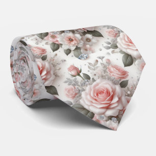 Luxus-Hochzeitskrawatte   Rosa Rosen & Diamanten Krawatte