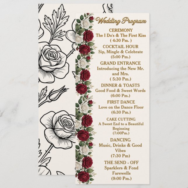 Luxus-Hochzeitsprogramm New York Rose mit Beschrei Programm (Vorne/Hinten)