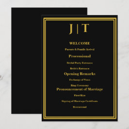 Luxus-Hochzeitsprogrammkarte Schwarz & Gold mit Mo Programm
