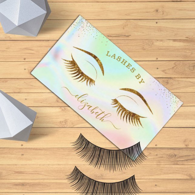 Luxus Holographic Gold Eyelashes Business Card Visitenkarte (Von Creator hochgeladen)