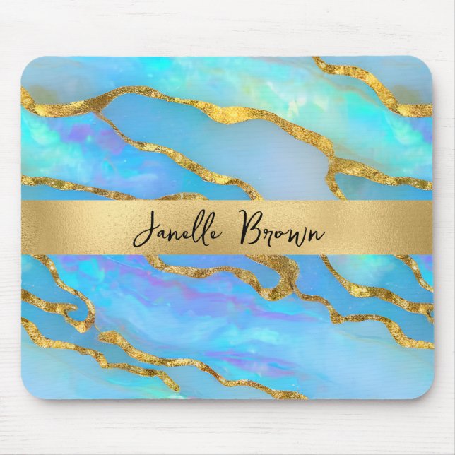 Luxus-Holographic Imitate Opal Stone and Gold Foil Mousepad (Vorne)