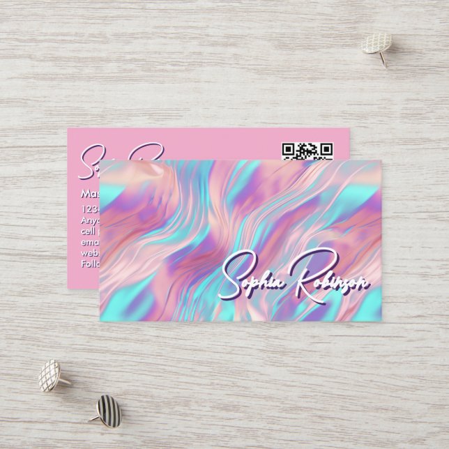 Luxus Holographic Pink & Blue Business Card Rabattkarte (Vorderseite/Rückseite Beispiel)
