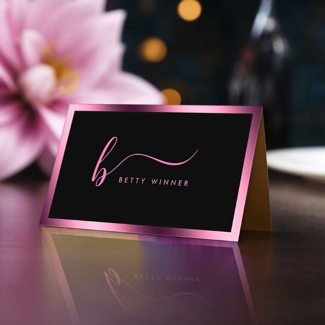 Luxus Hot Pink Foil Rahmen Modernes Script Monogra Visitenkarte (Von Creator hochgeladen)