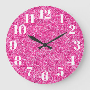 Luxus-Hot-Pink-Glitter-Trendy-Zahlen Große Wanduhr