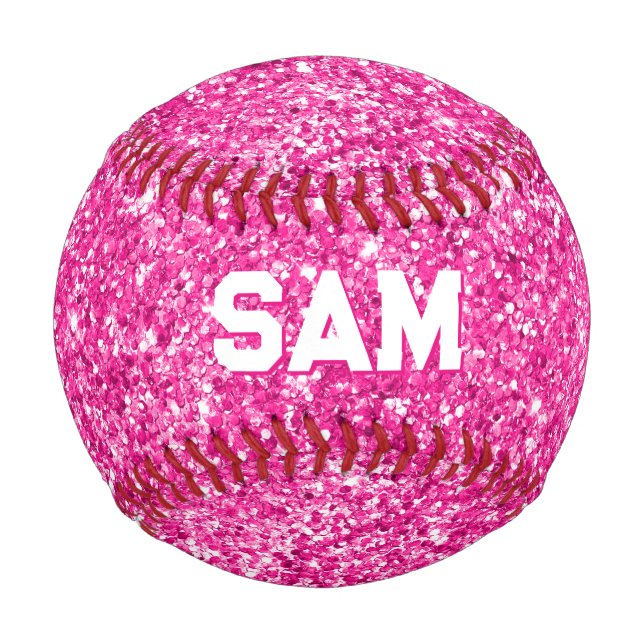 Luxus Hot Pink Glitzer Bold Sport Monogram Baseball (Vorderseite)